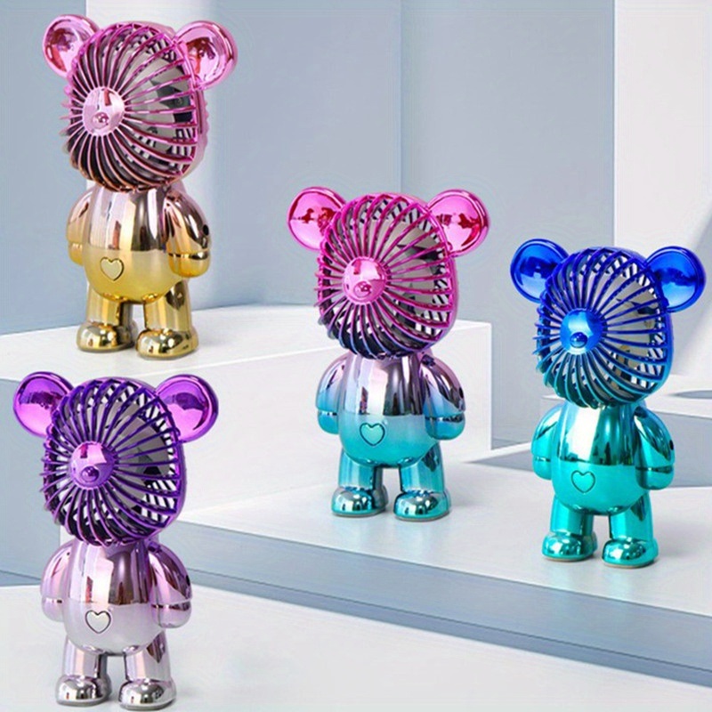 dropship Mini Bear Fan With 3 Modes Wind Speed; Rechargeable Multicolor Portable Fan For Student And Office Workers Carry USB Charging