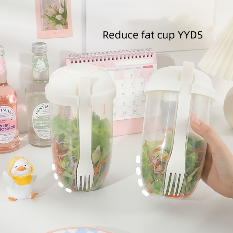 dropship 1pc Fresh Salad Cup; Keep Fit Salad Meal Shaker Cup; 1000ml/33.81oz; Portable Fruit Vegetable Milk Cup; 7.87''X2.33''