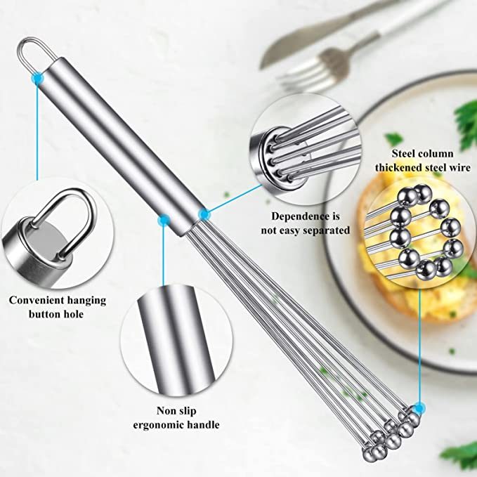 dropship 1pc Stainless Steel Egg Whisk Manual Whisk Whisk Set Kitchen Whisk For Cooking; Mixing; Beating; Stirring