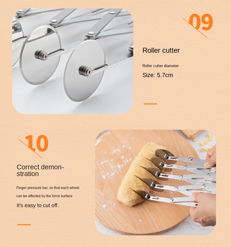 dropship 1pc Stainless Steel Fritters Cut Retractable Multi-wheel Noodle Cutter Roller Knife Pizza Knife Commercial Noodle Cutter Noodle Cutter