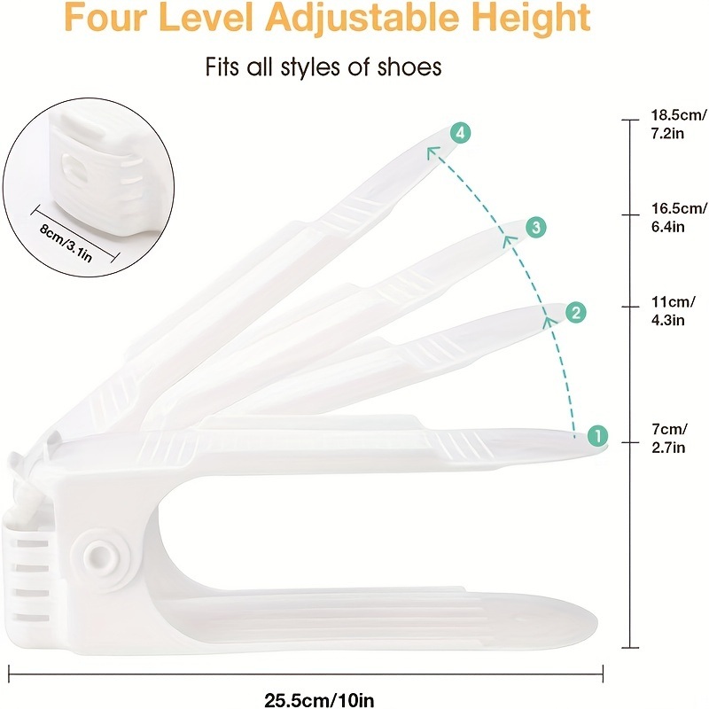 dropship 10pcs Plastic Adjustable Shoe Rack; Cabinet Shoe Storage Rack; Shoe Holder