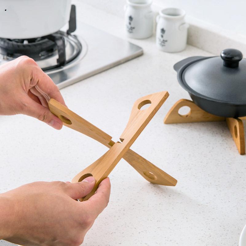 dropship 1pc/2pcs Bamboo Cross Pot Bottom Stand; Pot Rack; Heat-Insulation Anti-Scald Cup & Dish Holder; Draining Rack