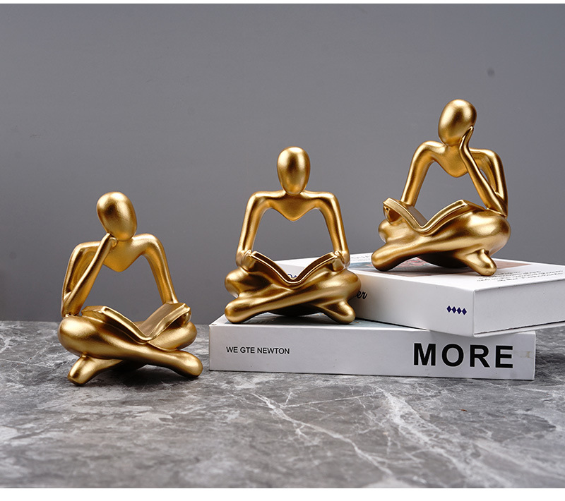 dropship NORTHEUINS Reading Man Resin Figurine for Study Room Desktop Abstract Thinker Figure Ornament Home Living Room Office Decoration