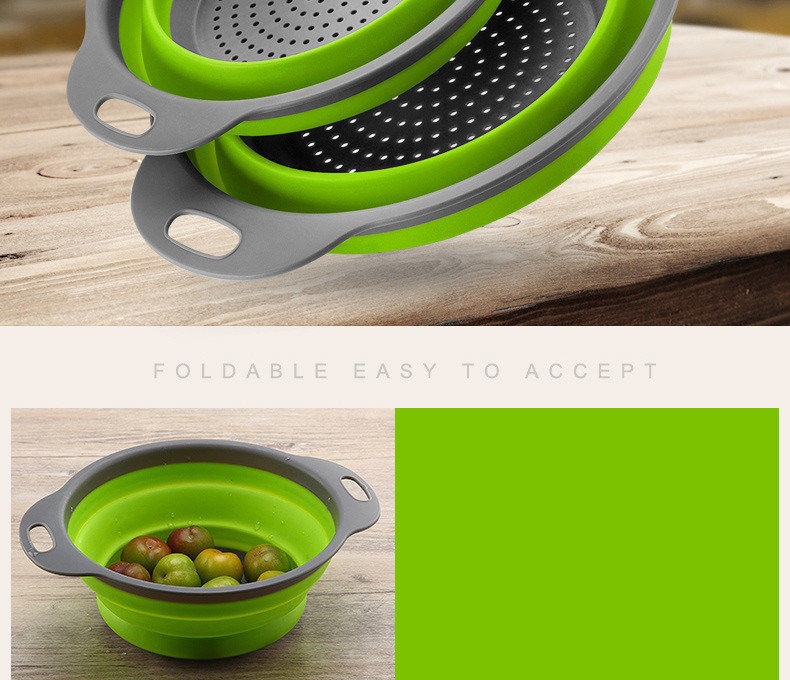 dropship Factory Direct Sales Silicone Foldable Vegetable Basket Kitchen Drain Basket Plastic Vegetable Washing Basin round Creative Vege