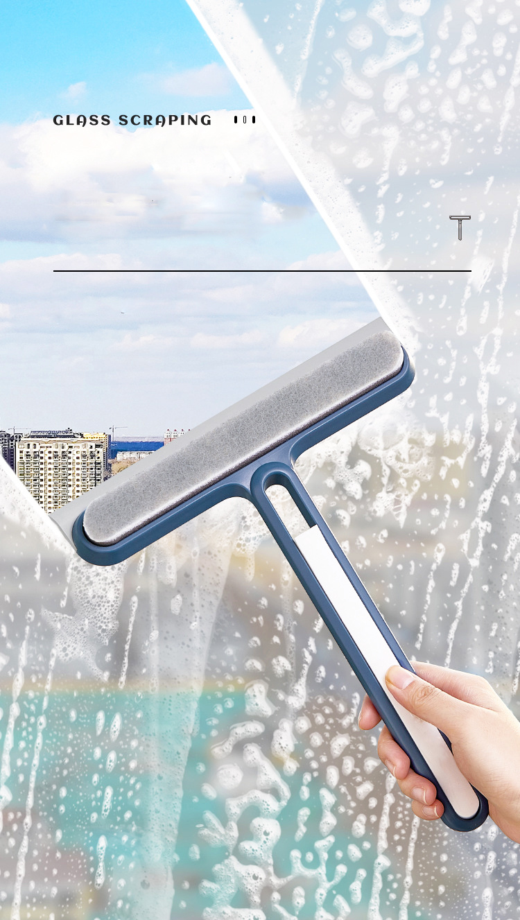 dropship 1pc/2pcs 3-in-1 Multi-Purpose Glass Cleaning Brush With Handle, Magic Window Cleaning Brush, Squeegee For Window, Glass, Shower Door, Car Windshield, Heavy Duty Window Scrubber, Blue, White
