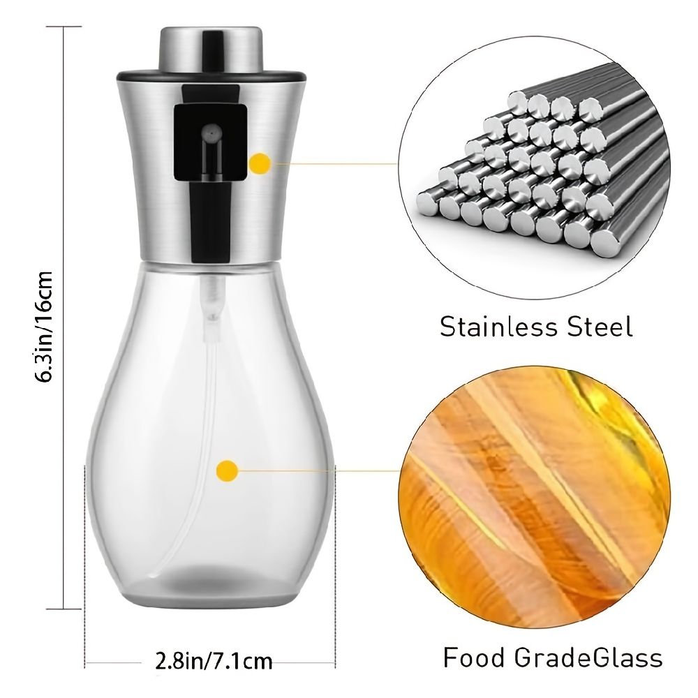 dropship Olive Oil Dispenser Bottle Oil Sprayer Dispenser Vinegar Sprayer Dressing Spray Portable; Grilling Olive Oil Glass Bottle 200ml; For Kitchen; Cooking; Salad; Bread Baking