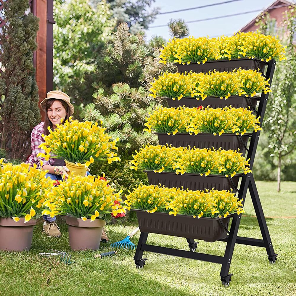 dropship 4 Bundles Premium Oxidation Resistance Artificial Flower; Artificial Outdoor Flowers UV Resistant Fake Flowers No Fade Faux Plastic Greenery Shrubs Garden Porch Window Box Wedding Decorating