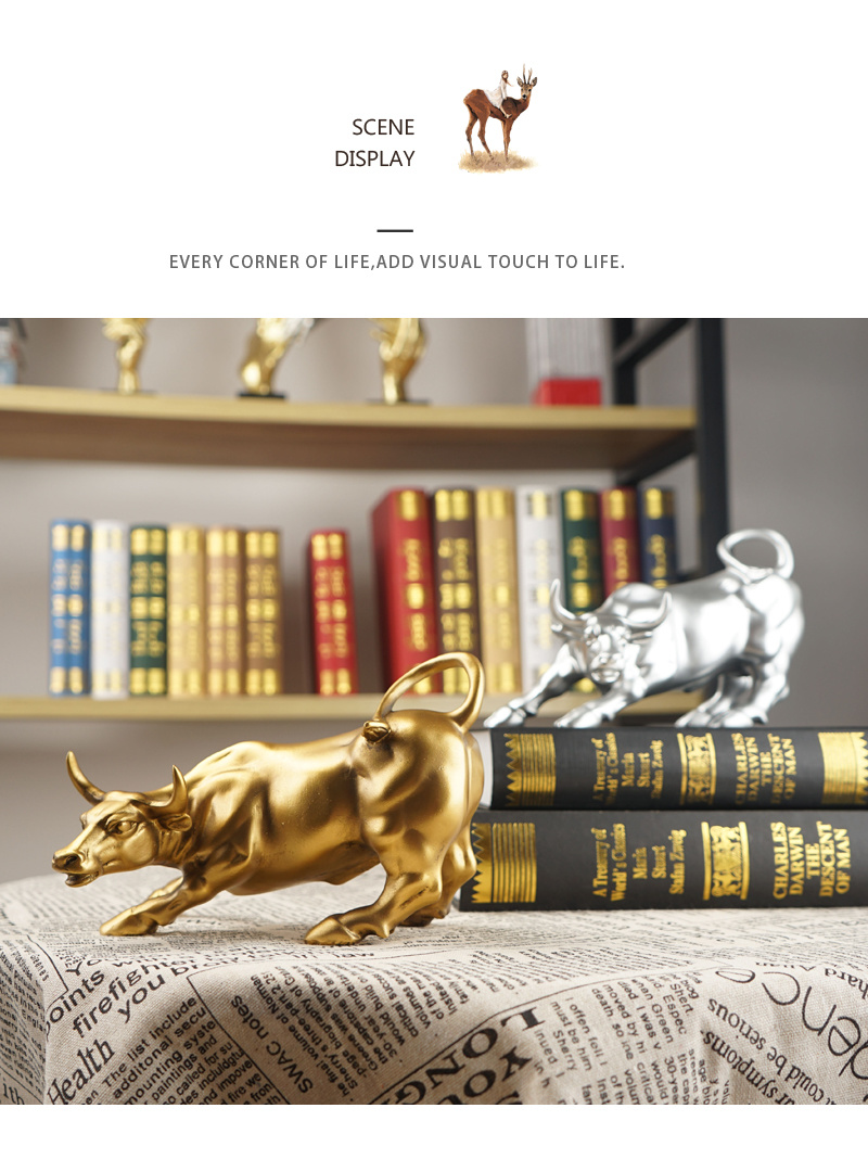 dropship NORTHEUINS Resin Wall Street Bull Figurine Cattle OX Statue Market Miam Bull Home Feng Shui Art Official Desktop Decor Sculpture