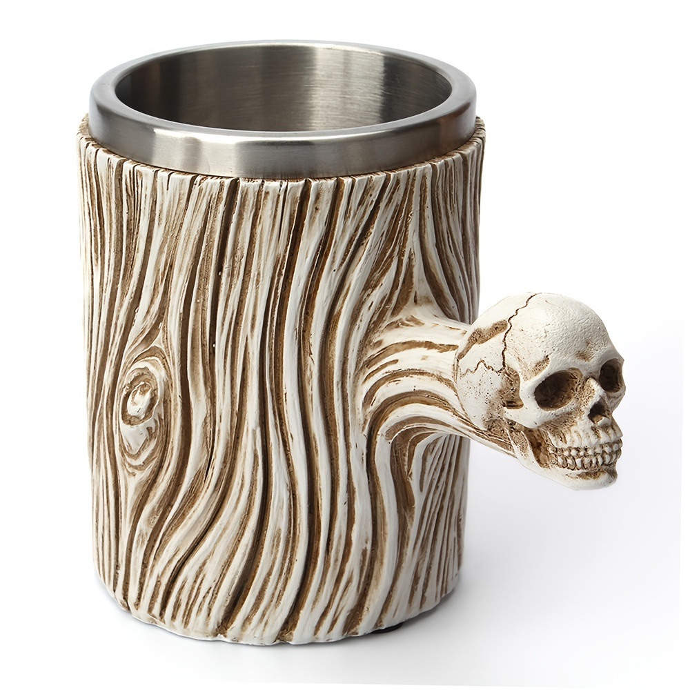 dropship 1pc Retro Resin Stainless Steel Beer Mug Skull Knight Tankard; Halloween Coffee Cups; Viking Tea Mug; Pub Bar Decoration Drinkware