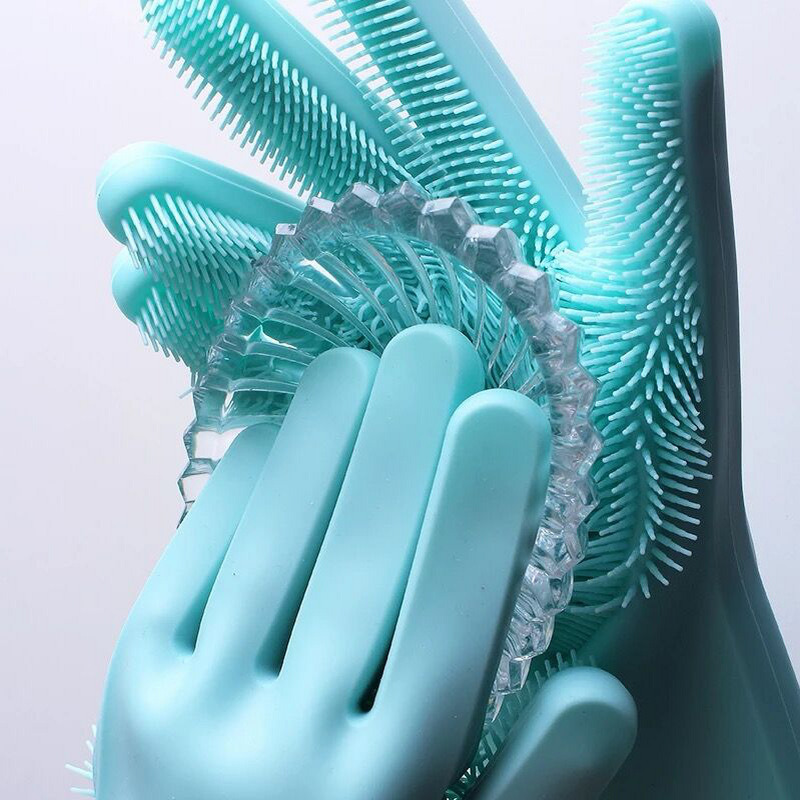 dropship 1 Pair Dishwashing Cleaning Gloves Magic Silicone Rubber Dish Washing Glove For Household Scrubber Kitchen Clean Tool Scrub