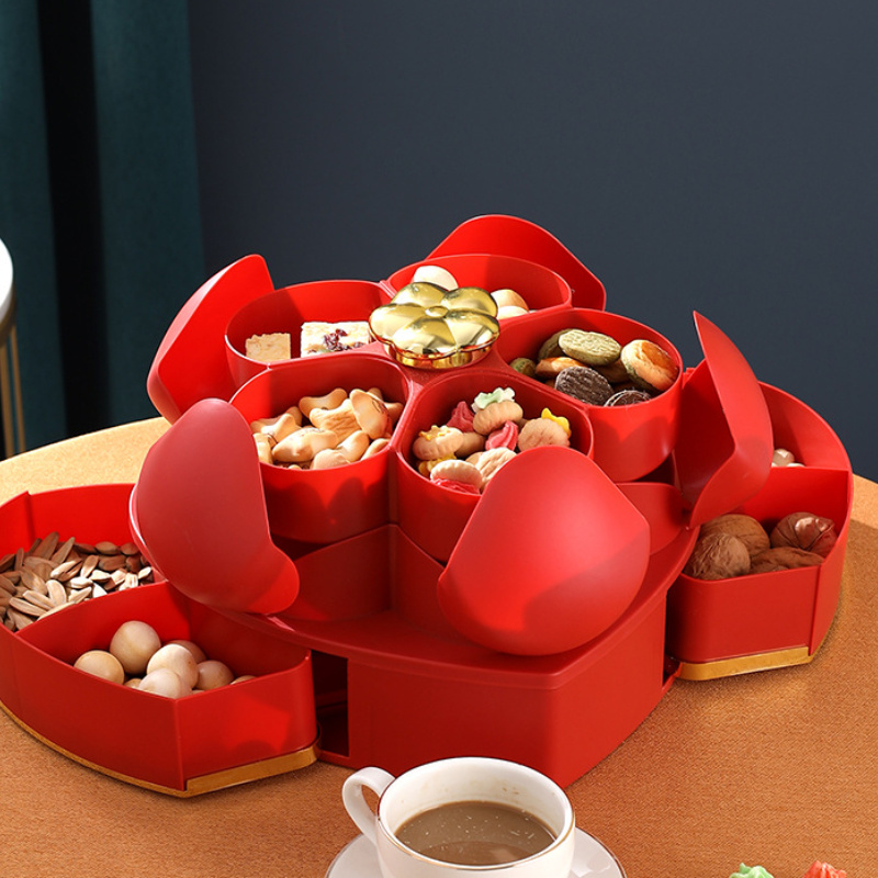 dropship 1pc Heart-shaped Dried Fruit Plate Nut Storage Box Home Living Room Coffee Table Snack Box Fruit Plate Chinese New Year Rotating Candy Box