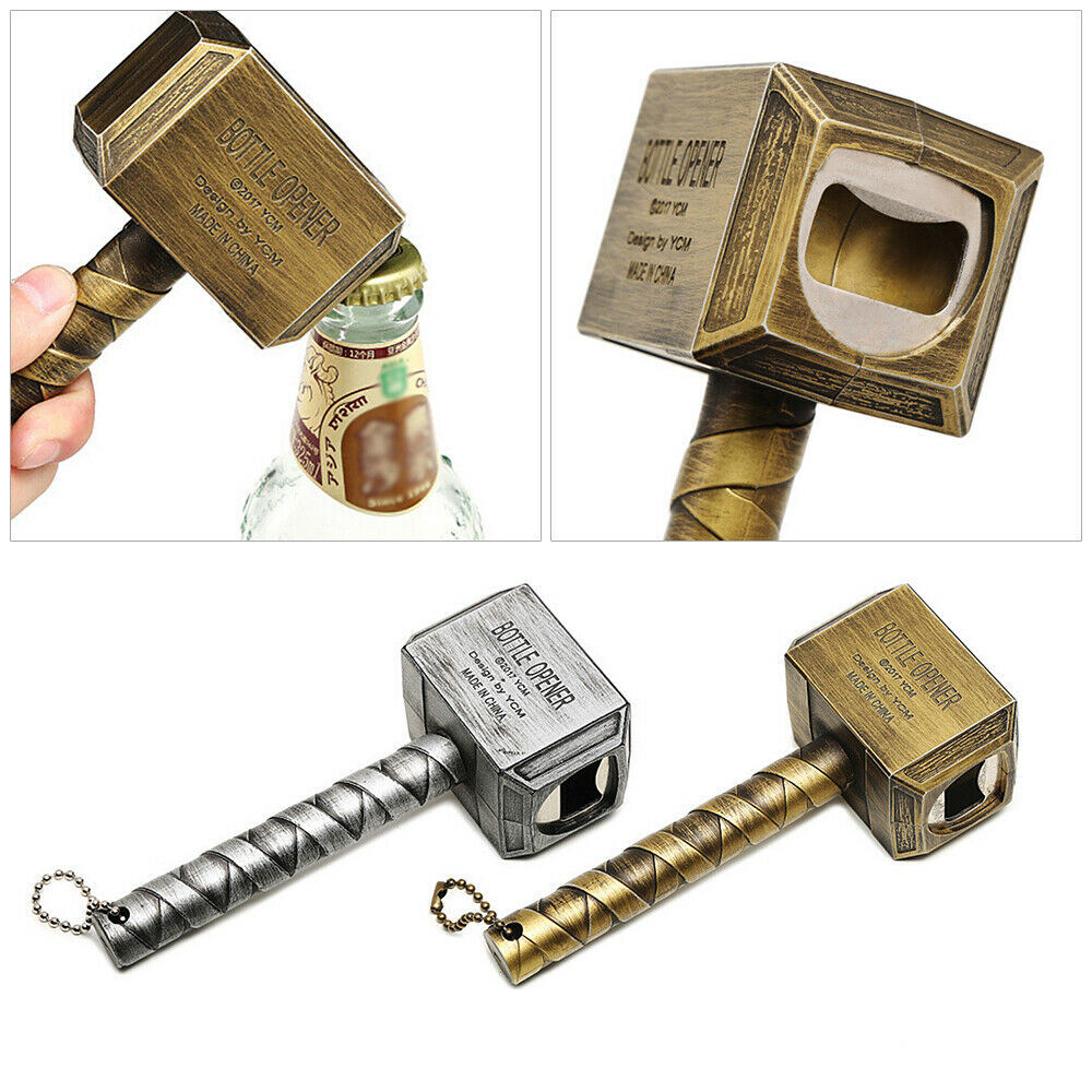 dropship 1PC Silver Beer Bottle Openers Multifunction Hammer Of Thor Shaped Beer Bottle Opener With Long Handle Bottler Metal Opener Beer