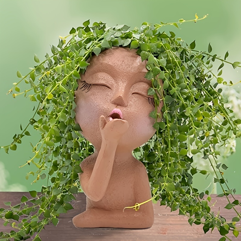 dropship 1pc Funny Figure Flower Pot; Resin Flying Kiss Girl Planters Vase Tabletop Decoration; For Indoor Outdoor Garden Home Decor