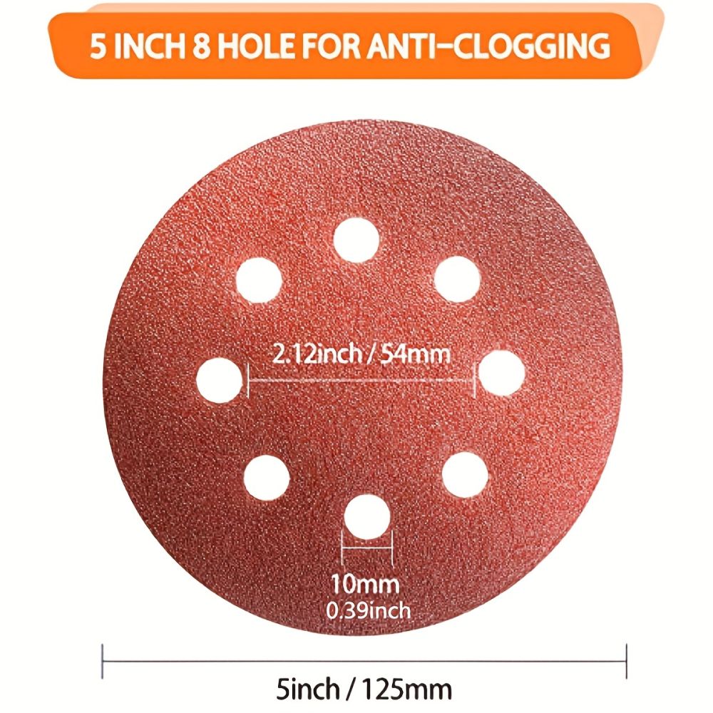 dropship 60pcs 5 Inch 8 Hole Hook And Loop Sanding Disc; 60 120 180 240 400 600 Grits Sand Paper For Random Orbital Sander; Sandpaper
