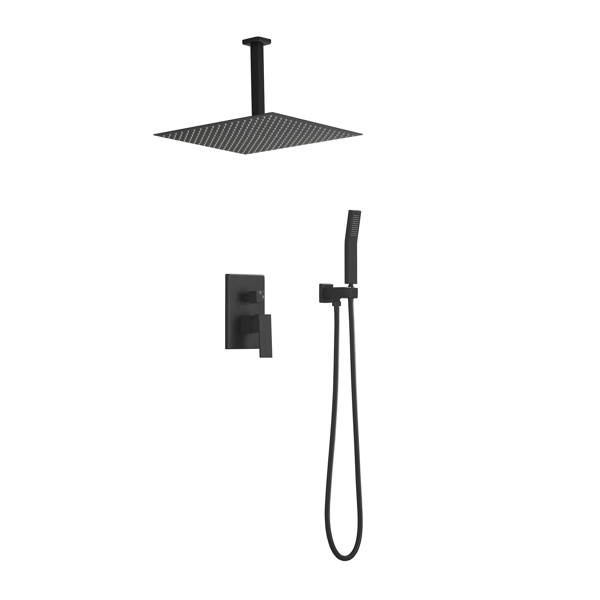 dropship Matte Black Shower Set System Bathroom Luxury Rain Mixer Shower Combo Set Ceiling Mounted Rainfall Shower Head Faucet