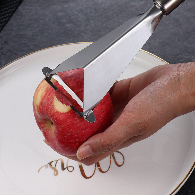 dropship Multifunctional Apple Triangle Push Knife Potato Stainless Steel Fancy Fruit Knife Creative Carving Restaurant Plate Peeling Kni