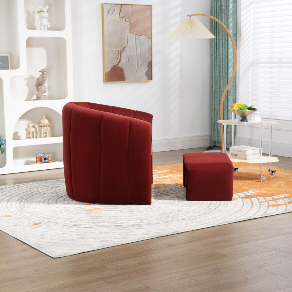 dropship COOLMORE Accent Chair with Ottoman, Mid Century Modern Barrel Chair Upholstered Club Tub Round Arms Chair for Living Room