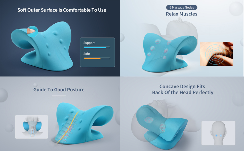 dropship Neck and Shoulder Relaxer;  Cervical Traction Device for TMJ Pain Relief and Cervical Spine Alignment;  Chiropractic Pillow Neck Stretcher(Blue)