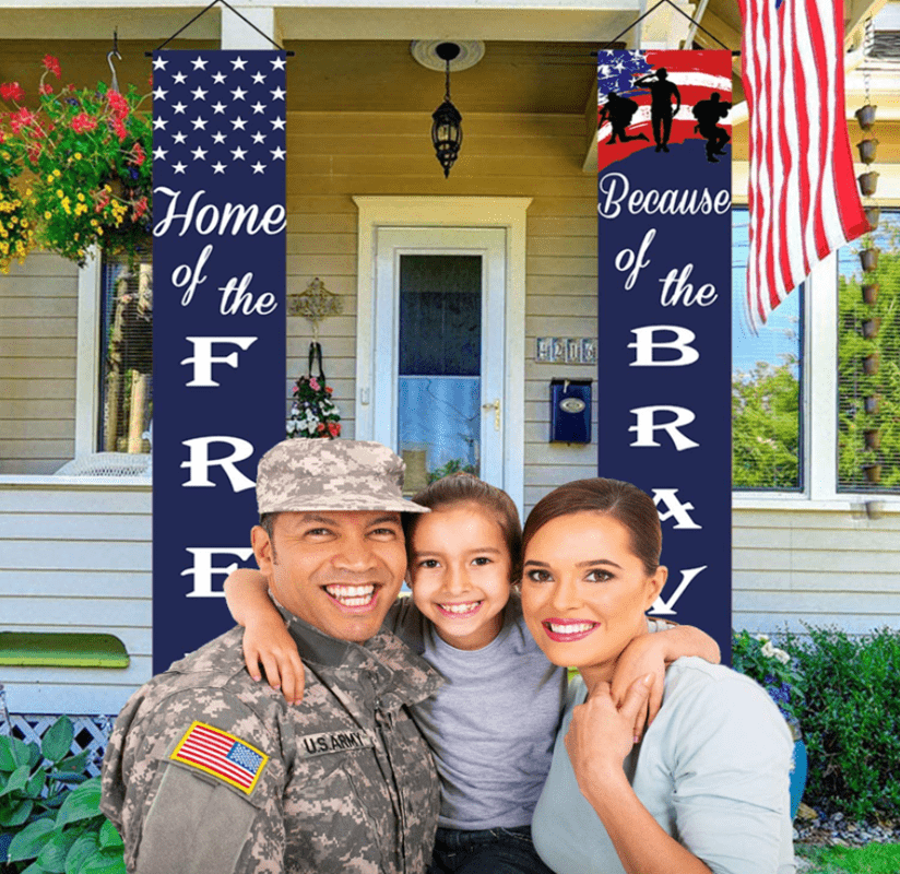 dropship 1set/2pcs; American Flag Patriotic Soldier Porch Sign Banners; Patriotic Decoration For Memorial Day-4th Of July; Independence Day Veterans Day Labor Day Hanging Banner For Garden Yard