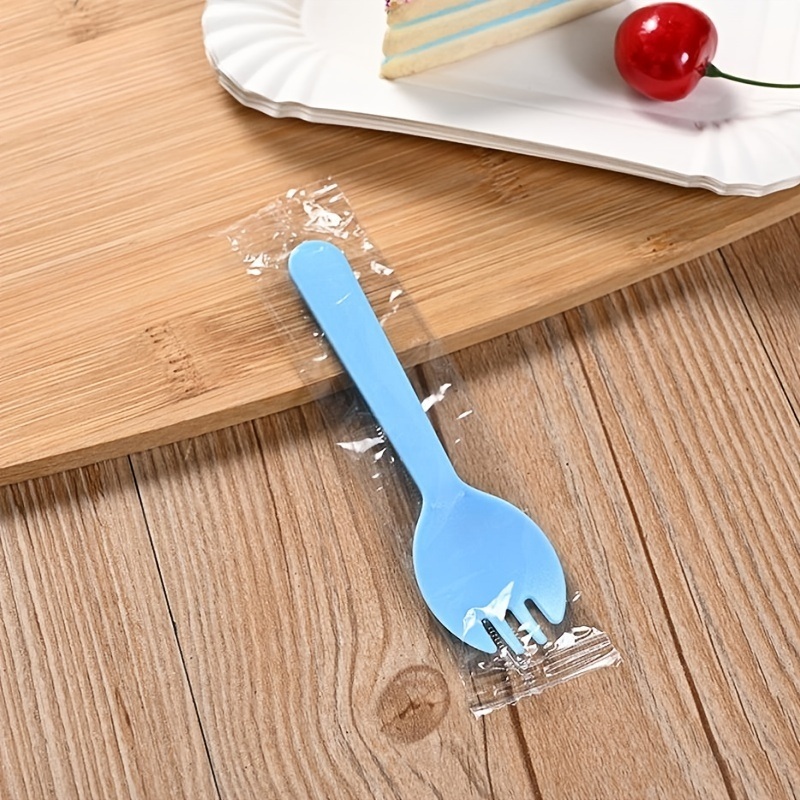dropship 100pcs/set Disposable Plastic Spoons Forks For Cake Ice Cream Salad Fruit Dessert Soup Tea Coffee Party Cake Baking Shop Supplies