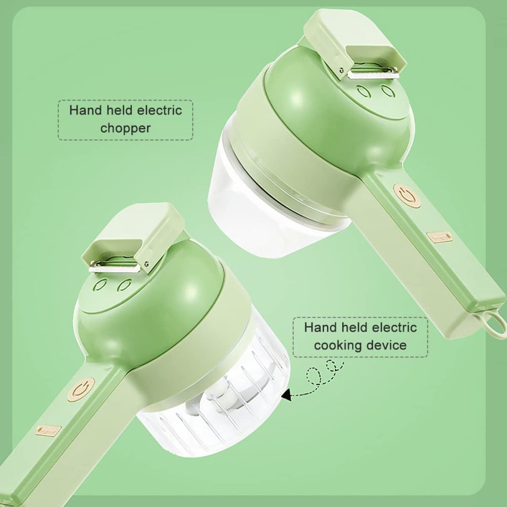 dropship 1pc 4 In 1 Vegetable Chopper Handheld Electric Vegetable Cutter Set Portable Wireless Garlic Mud Masher Garlic Press And Slicer Set Multifunctional Electric Mini Food Processor
