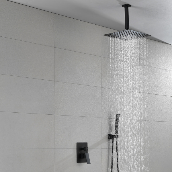 dropship Matte Black Shower Set System Bathroom Luxury Rain Mixer Shower Combo Set Ceiling Mounted Rainfall Shower Head Faucet