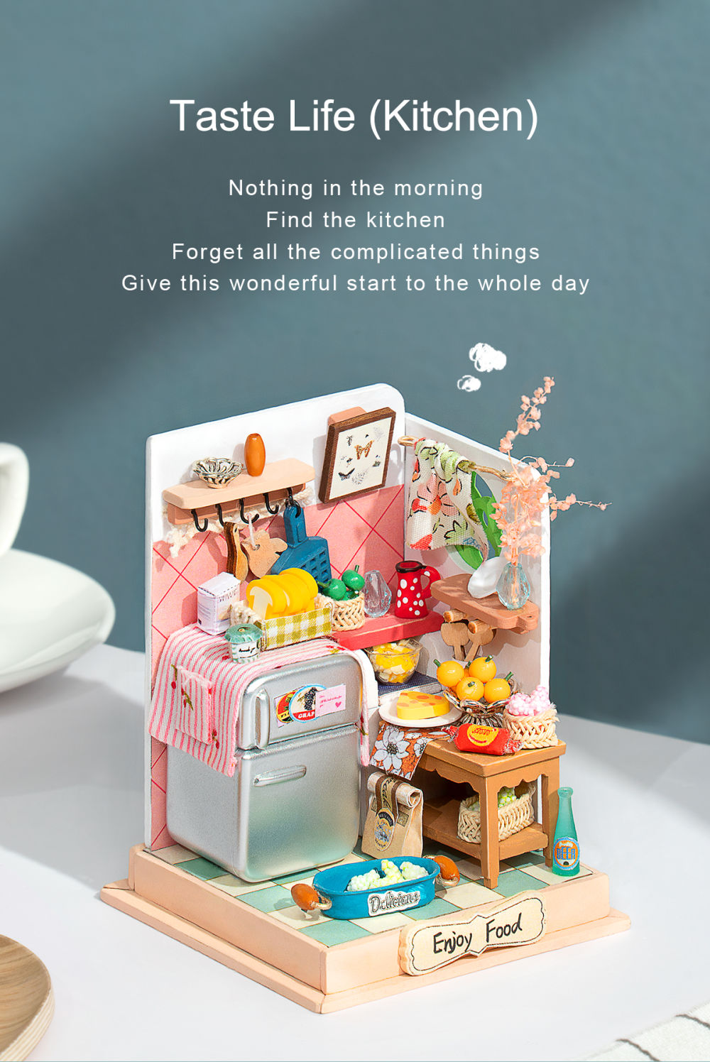 dropship Robotime DIY Taste Life Kitchen Doll House with Furniture Children Adult Miniature Dollhouse Bubble Bath Wooden Kits Toy Gift DS