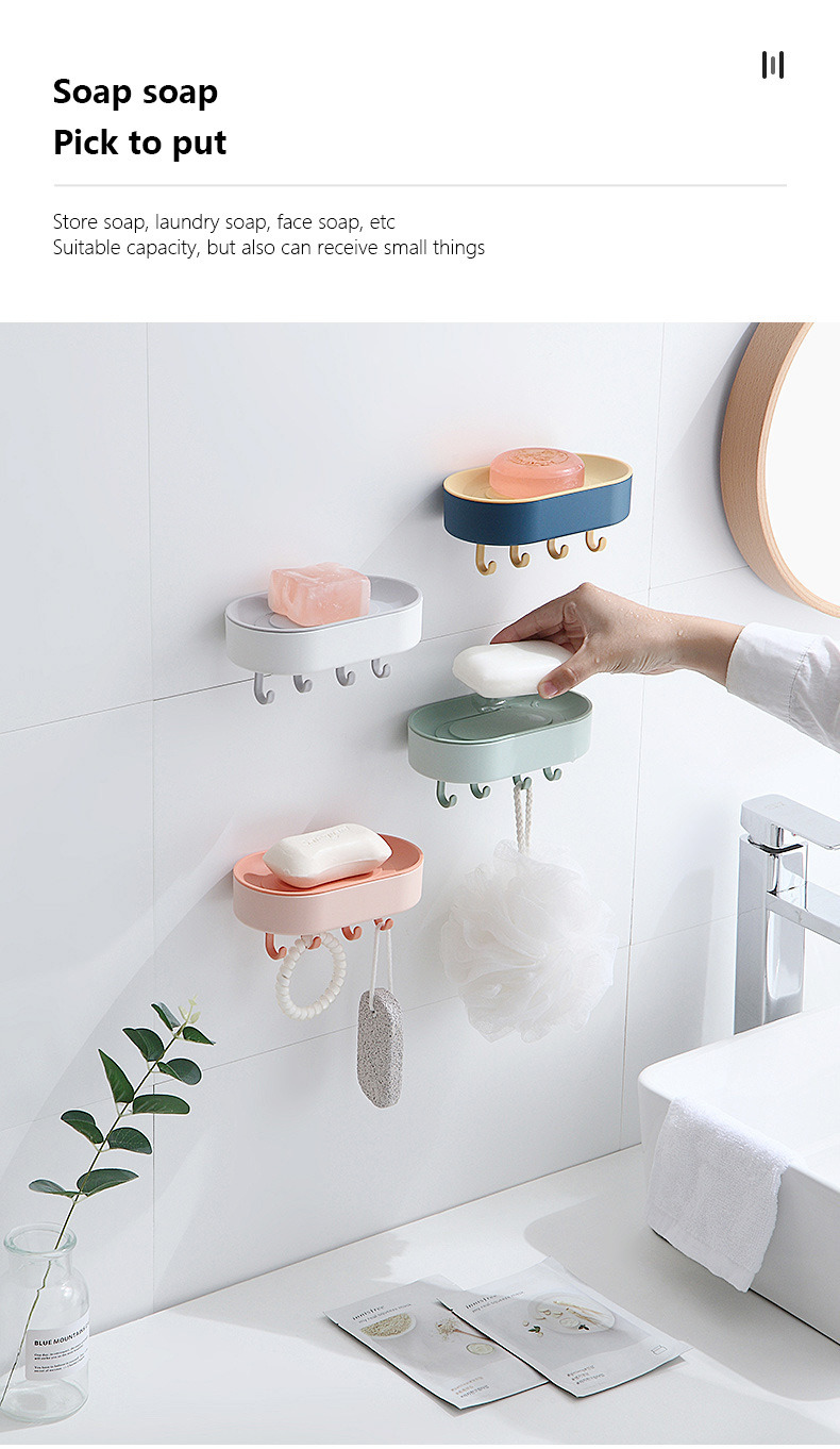 dropship Creative Draining Soap Box with Hook Household Double-Layer Punch-free Wall-Mounted Creative Soap Holder Bathroom Soap Holder