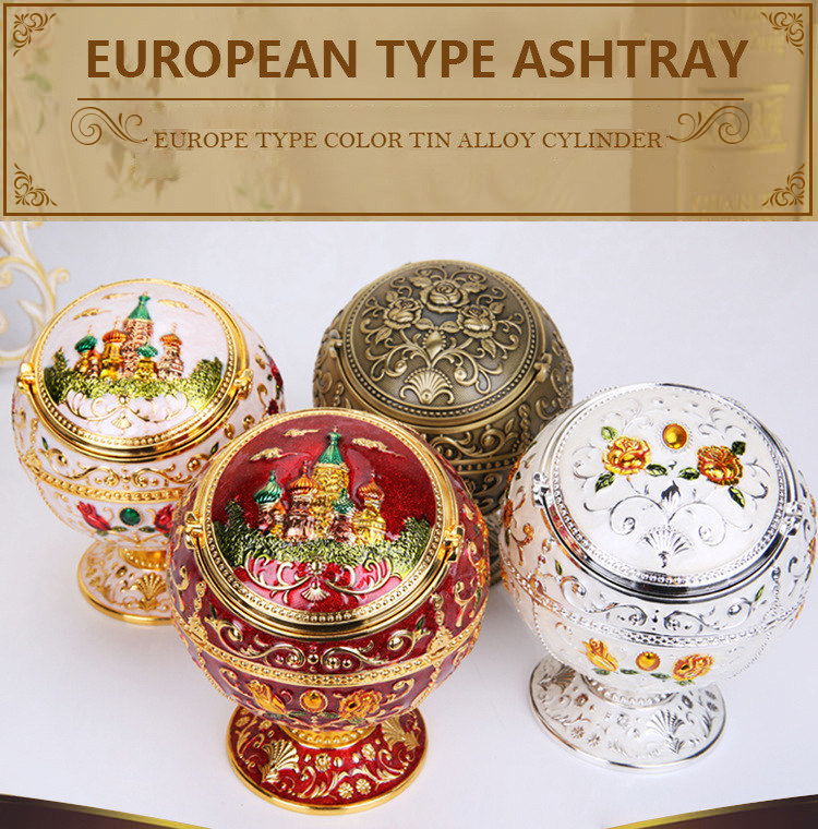 dropship Windproof Ashtray with Flip Lid for Cigarette Metal Portable Smoking Tobacco Ashtray Indoor Outdoor; Handicrafts Rose Pattern Cl