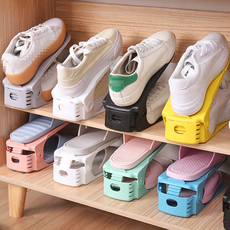 dropship 10pcs Plastic Adjustable Shoe Rack; Cabinet Shoe Storage Rack; Shoe Holder