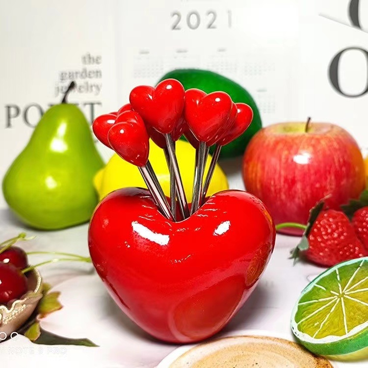 dropship 10pcs; Love Fruit Forks; Stainless Steel Cake Fork Set; Home Snacks Tableware Set; Kitchen Household Items; Valentine's Day Party Favors