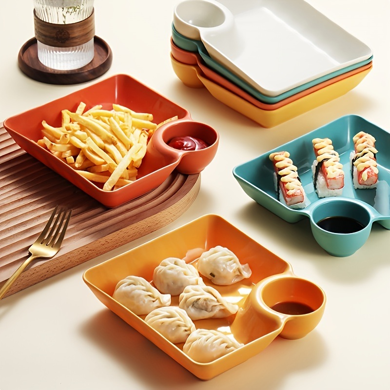dropship 1pc Dumpling Plate With Sauce Dish; Potato; Water; Dumplings; Plate With Vinegar; Dinner Plate; Household Creative Square Serving Plate With Vinegar Saucer
