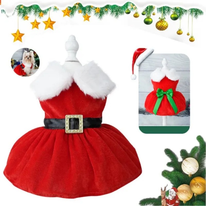 dropship Christmas Dog Dresses ForSmall Dog Clothes Christmas Cat Pet Dress Fancy Princess Puppy Dress Festival Apparel