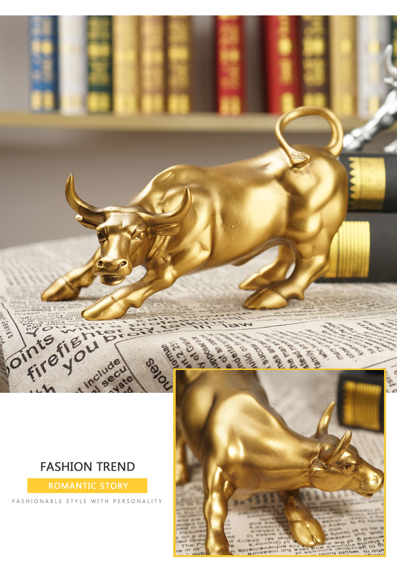 dropship NORTHEUINS Resin Wall Street Bull Figurine Cattle OX Statue Market Miam Bull Home Feng Shui Art Official Desktop Decor Sculpture