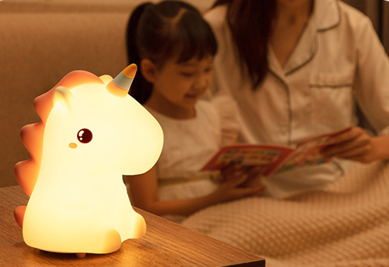 dropship Cute Silicone LED Night Light Unicorn Deer For Kids USB Rechargeable Animal Dinosaur Bedroom Decor Touch Night Lamp For Gifts