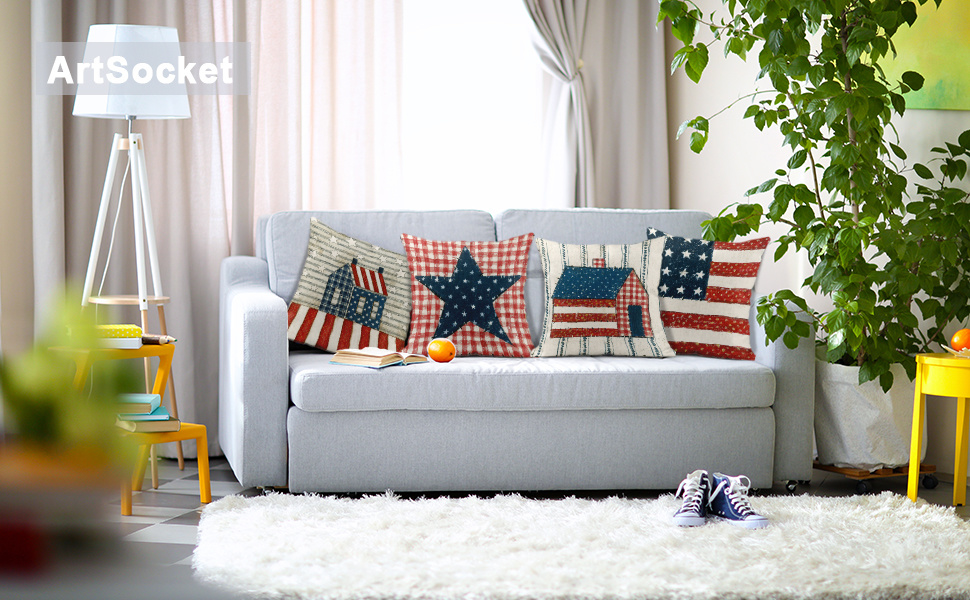 dropship Set of 4 Linen Throw Pillow Covers Day 4Th of July Independence Decorative Pillow Cases