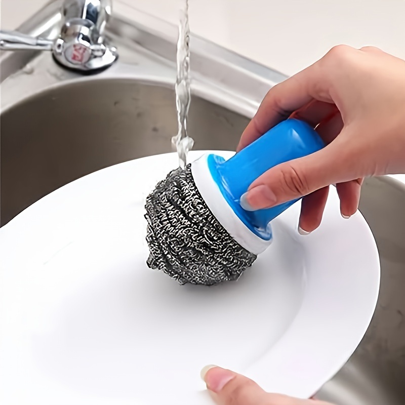 dropship 3pcs Household Dishwashing Brush; Creative Steel Ball Stainless Steel Brush With Handle; Kitchen Decontamination Cleaning Ball Pot Brush