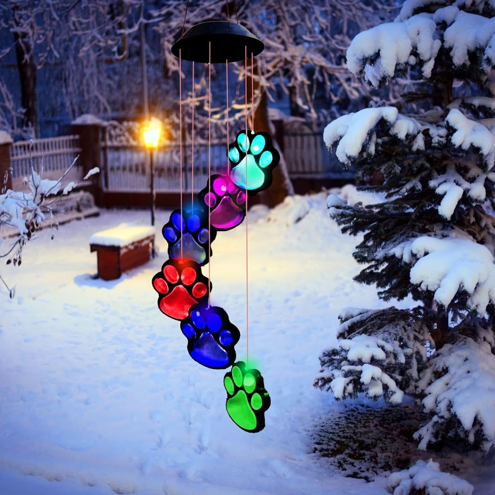 dropship 1pc; Paw Print Solar Wind Chimes For Outside; Dogs Cat Pet Paw Print Remembrance Wind Chimes; Waterproof Color Changing Solar Hanging Lights; Sympathy Gift For Pet Lover; Balcony; Patio; Yard Decor