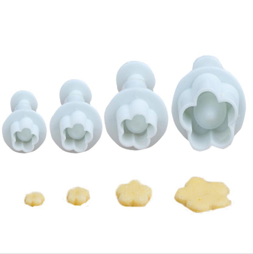 dropship 4Pcs/Set Plum Blossom Flower Plunger Fondant Cutter Sugar Craft Cake Decorating Tools DIY Cookie Stamper Baking Accessories