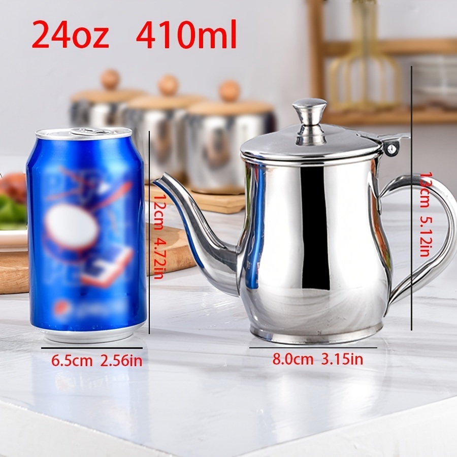 dropship 1pc Mini Stainless Steel Oil Pot With Strainer; Condiment Pot; 13oz; Small Stainless Steel Oil Pot