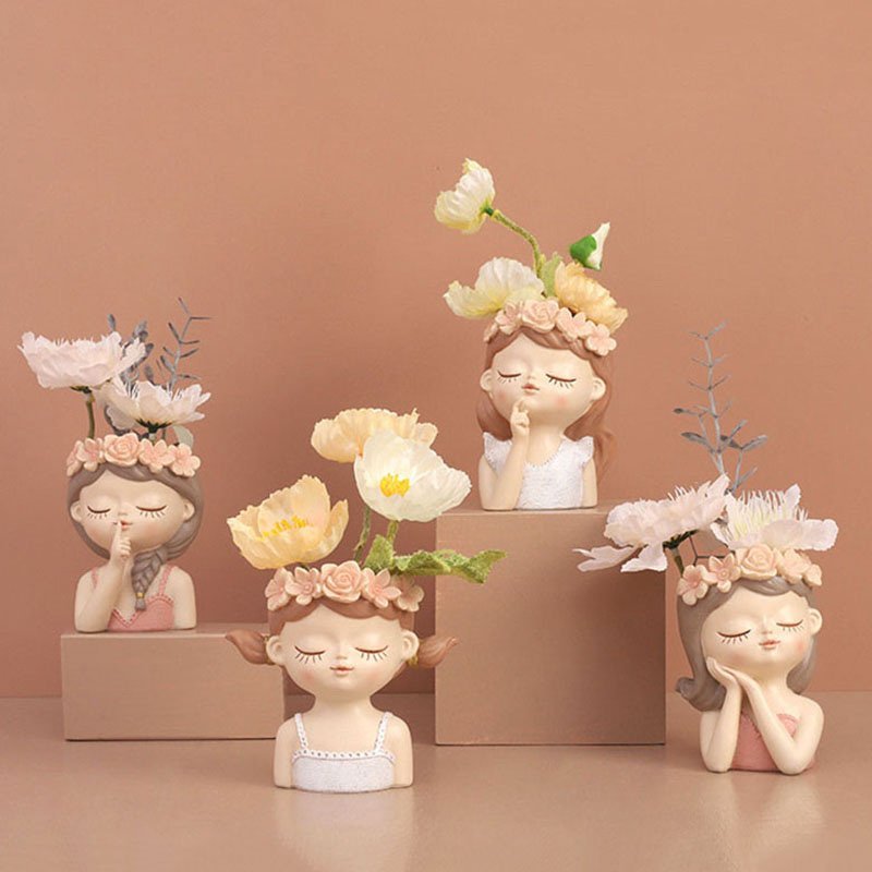 dropship 1pc Girls Plant Pots; Desktop Creative Cute Plant; Desktop Art Craft Decor