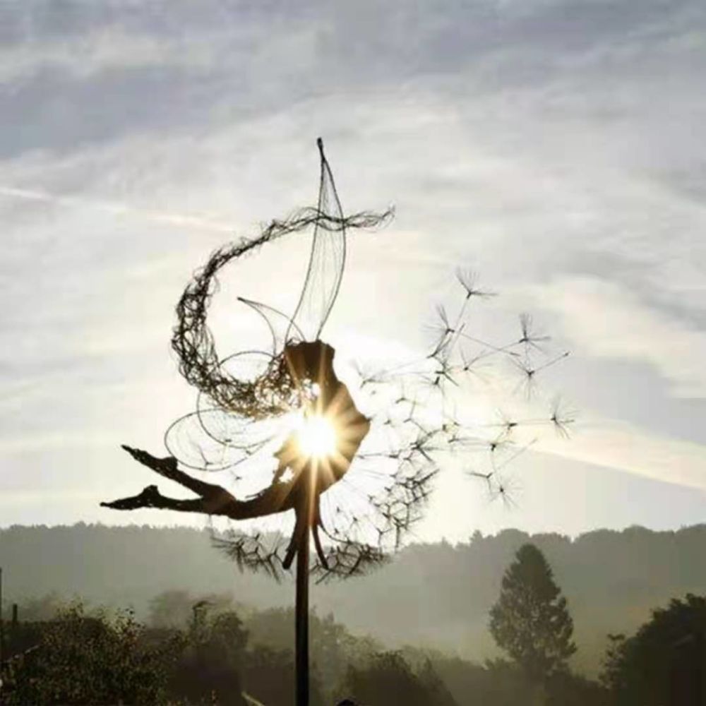 dropship Dandelion Figurine Fairies Pixies Dancing Fairy Statue Steel Wires Fairy Garden Miniature Sculpture Mythical Garden Yard Decor