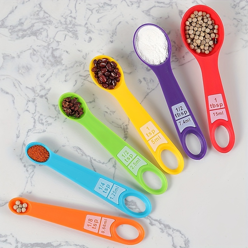 dropship Set 12 Pieces Plastic Measuring Cup Measuring Spoon Set With Scale Color Kitchen Baking Tools Flour Milk Powder Coffee Measuring
