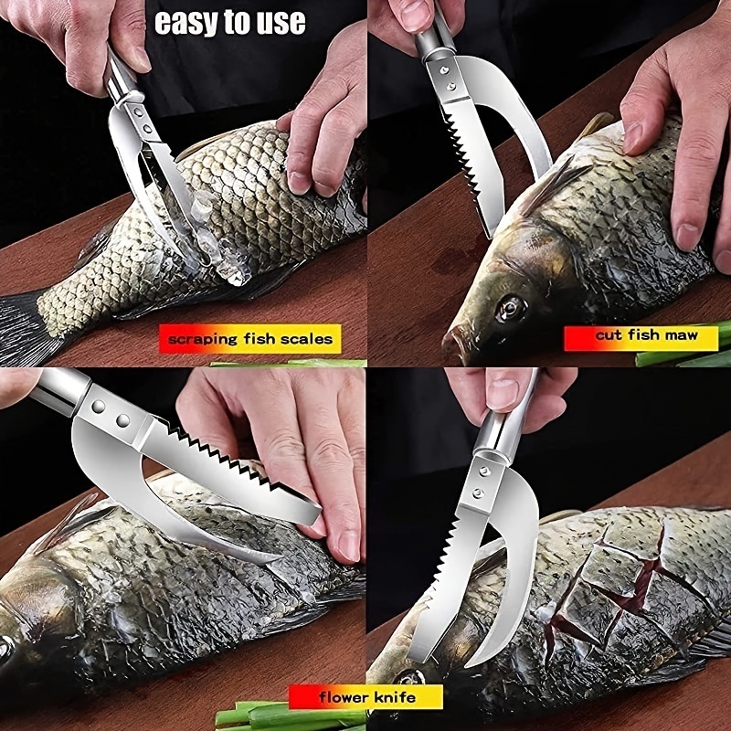 dropship 1pc Stainless Steel 3 In 1 Fish Scale Knife; Cut/Scrape/Dig Maw Knife Scale Scraper; Sawtooth Peelers; Scraping Boning Filleting