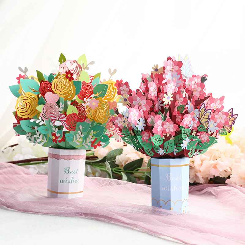 dropship 1pc New Mother's Day 3D Greeting Card; Hand-carved Hand-carved Bouquet Blessing Ornament Greeting Card For Mom; Message Blessing Card For Mother's Day And Valentine's Day