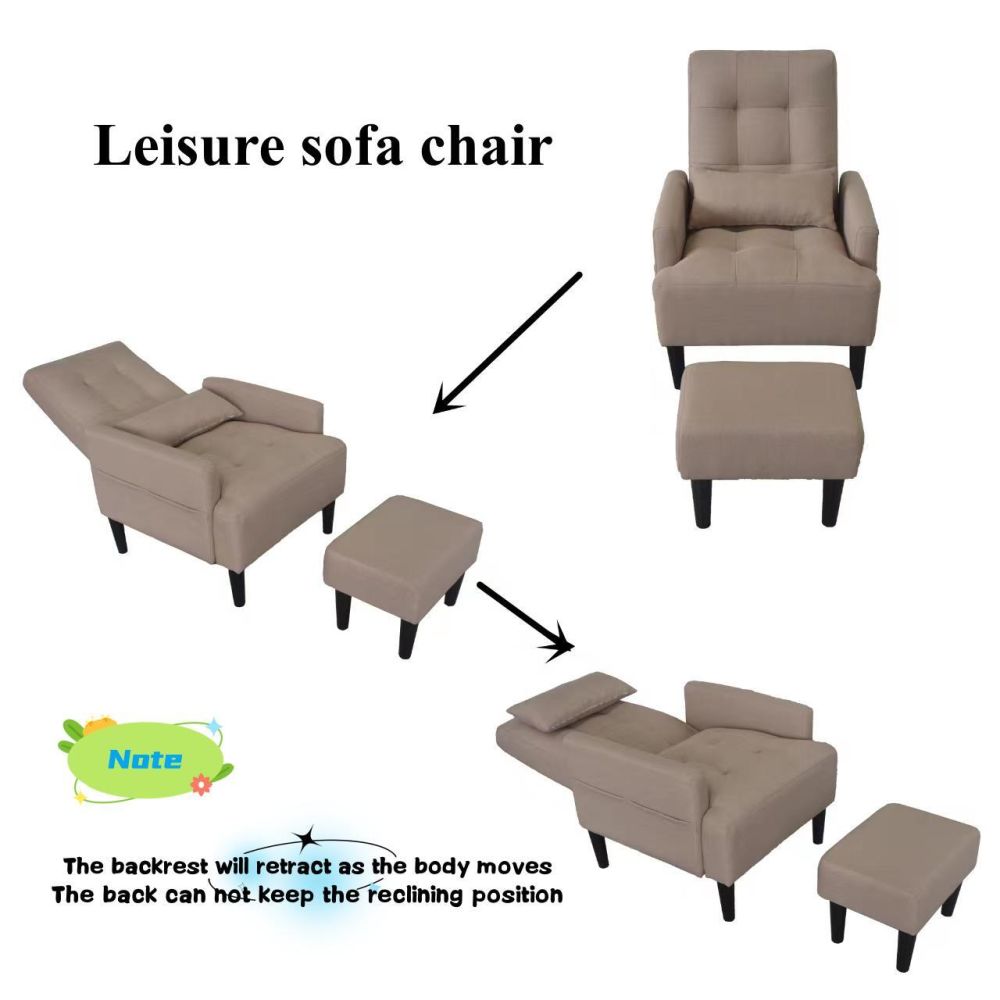dropship Redde Boo brown living room sofa single chair and ottoman, modern multi-function fabric living room sofa lounge chair bed and stool. Soft leisure single chair adjustable into 5 angles with sofa bed