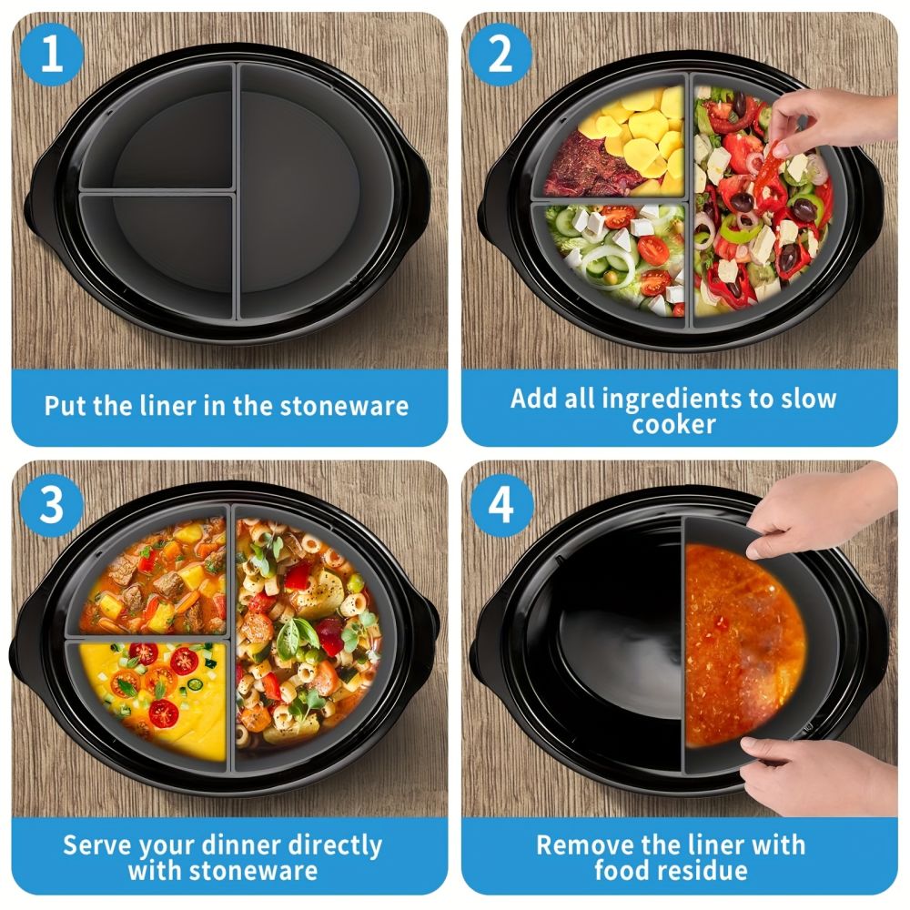 dropship 1pc Slow Cooker Divider Liner Fit 6 QT Crockpot; Reusable & Leakproof Silicone Crockpot Divider; Dishwasher Safe Cooking Liner For 6 Quart Pot