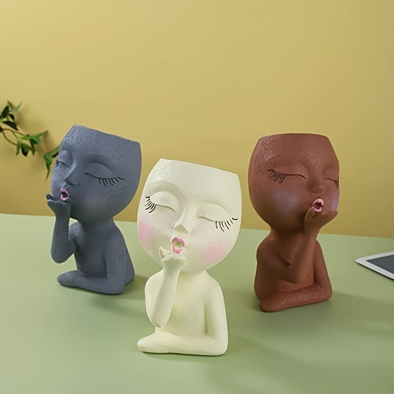 dropship 1pc Funny Figure Flower Pot; Resin Flying Kiss Girl Planters Vase Tabletop Decoration; For Indoor Outdoor Garden Home Decor