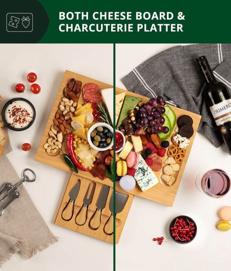 dropship Kitchen Natural Bamboo Cutting Board Bamboo Cheese Board Set