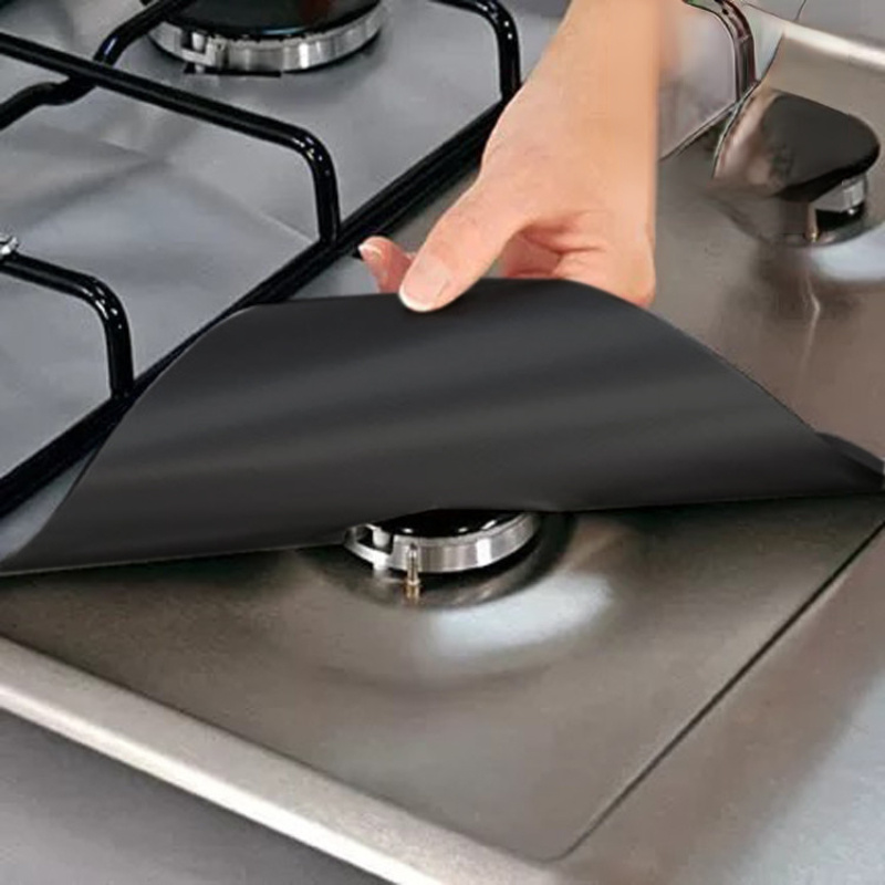dropship 4pcs Stove Burner Covers; Universal Gas Stove Protectors; Double Thickness Reusable Non-Stick Fast Clean Liners For Kitchen Cooking